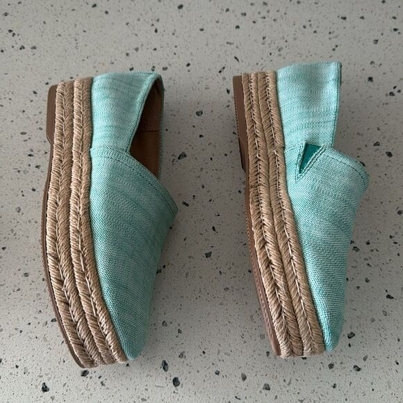 Naturalizer Thea 3 Turquoise Linen Espadrille Platform Slip On Loafers Size 8.5M - Picture 3 of 12